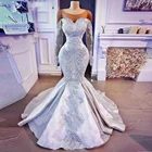 Настраиваемое элегантное платье с длинным рукавом в африканском стиле женское привлекательное кружевное атласное роскошное белое свадебное платье