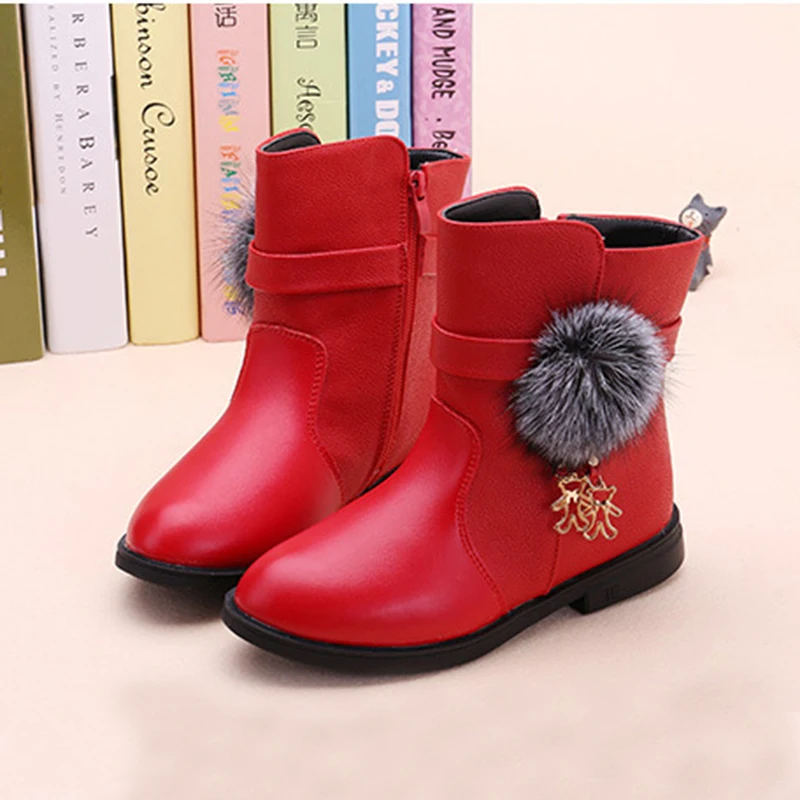 Ботинки для девочек; сезон осень-зима; новые ботинки принцессы для маленьких девочек; теплые бархатные детские зимние ботинки; уличные Нескользящие ботинки - Цвет: Red
