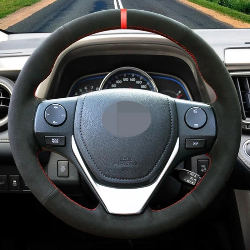 

Hand Sewing Car Steering Wheel Cover Black Suede For Toyota RAV4 Corolla Auris 2012-2019 Isis Corolla iM Scion iM 2015-2016