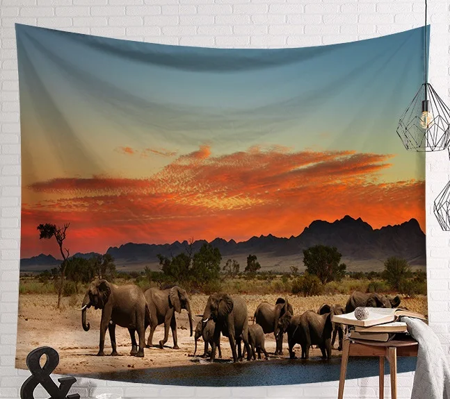 Оригинальный CAMMITEVER африканских животных Жираф слон Кошка Гобелен пустыня