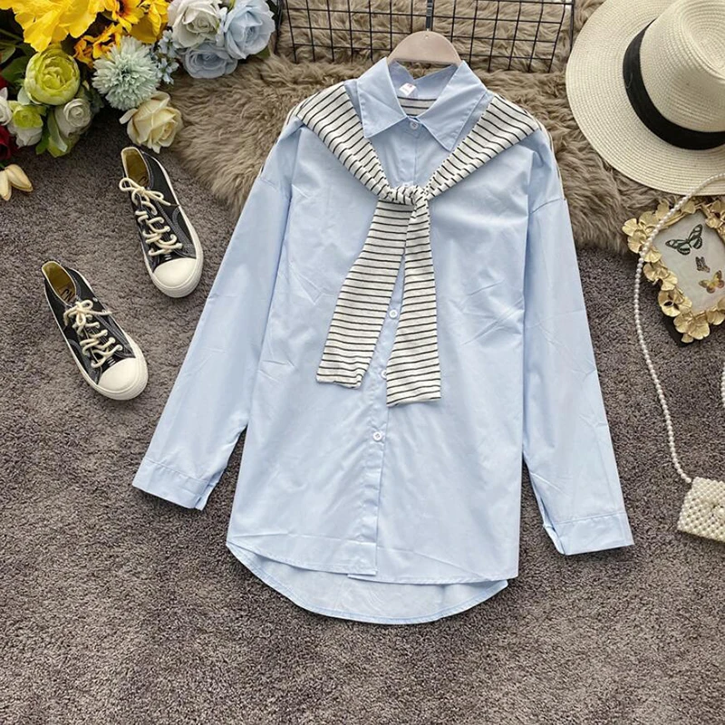 Женская блузка из двух предметов белая однотонная с длинным рукавом офисная