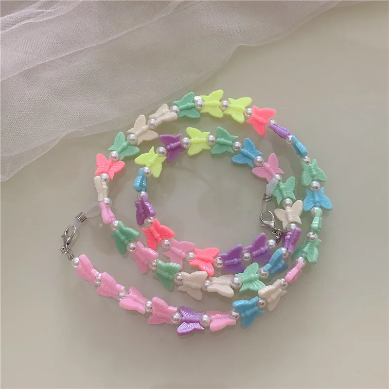 

Cute Butterfly Sunglasses Masking Chains for Women Mask Lanyard Beads Candy Color Acrylic Glasses Strap Chains Fashion Jewelry