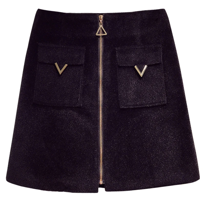 Женская юбка пачка трапециевидной формы с карманами на молнии длиной выше колена