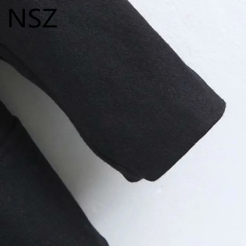 NSZ женское черное шерстяное пальто с меховым воротником Зимняя парка куртка с капюшоном толстое теплое элегантное пальто шерстяная Верхняя одежда chamarra mujer