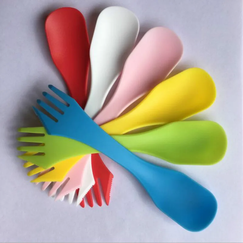 

Plastic Spoon Fork Camping Spoon-fork-knife Set Tableware for Kids Multifunnction Spoon-fork-knife Combo 2021 Random Color