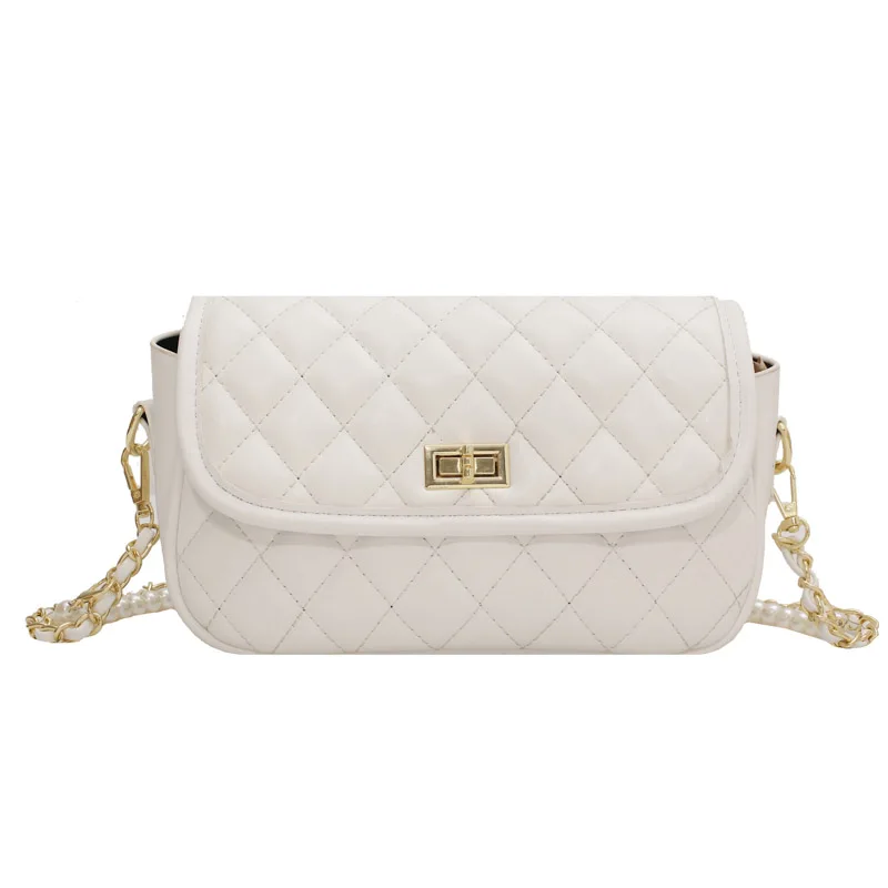 

Lattice Square Crossbody bag 2021 Summer New High-quality PU Leather Women's Designer Handbag Pearl strap Shoulder Messenger Bag