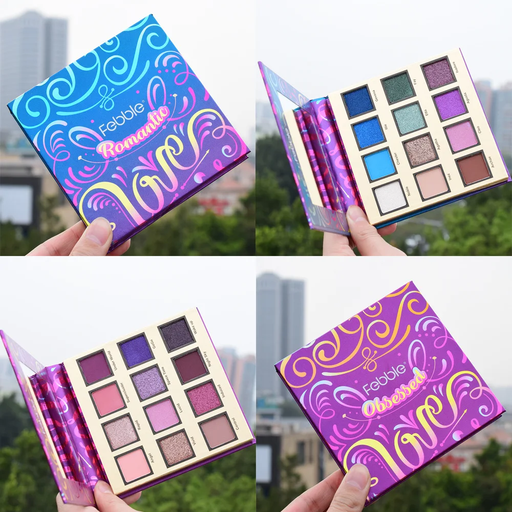 Тени для век FEBBLE 12 оттенков olos высокопигментированные матовые атласные