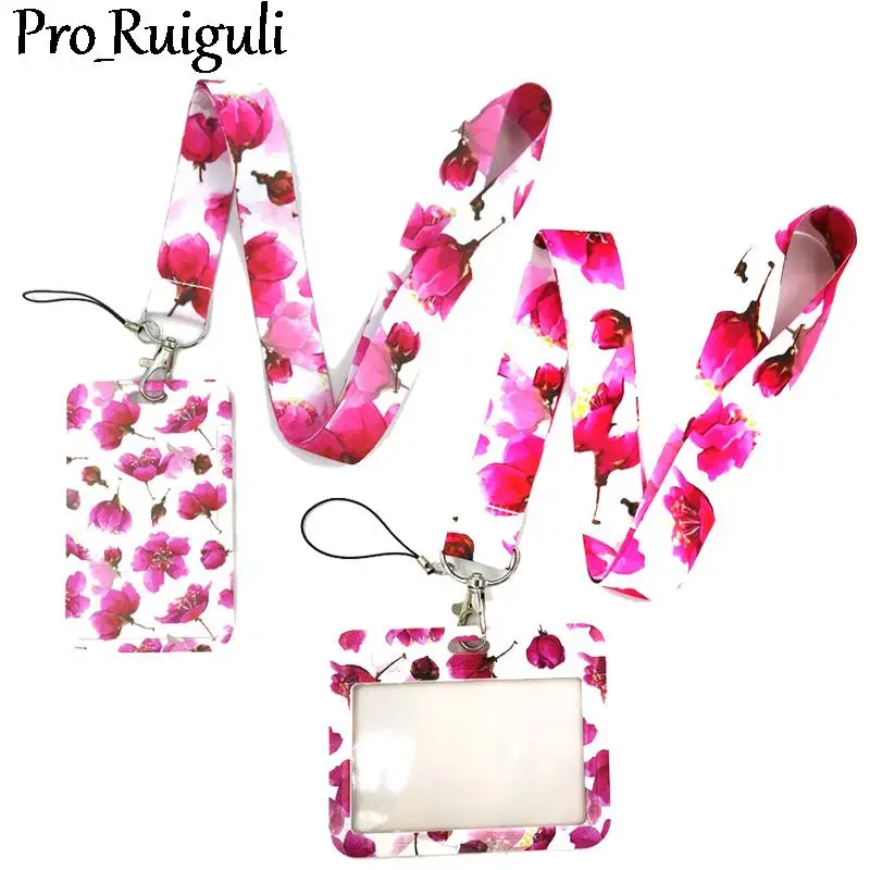 Красный шнурок с цветами для аниме держатель бейджа шнурки идентификационных