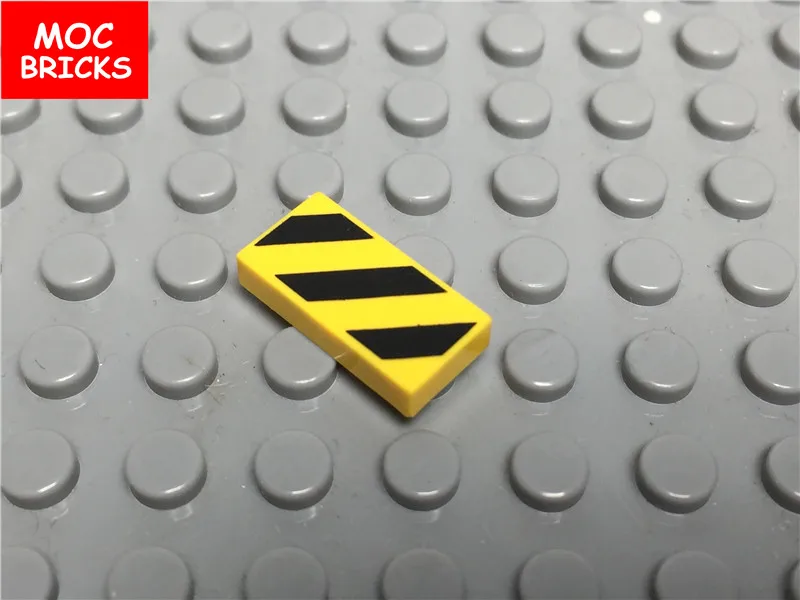 Набор из 10 штук для создания предупреждающих знаков плитка 1 х 2 черно-желтого цвета с узором опасности, подходит для строительных блоков 3069bpb436.