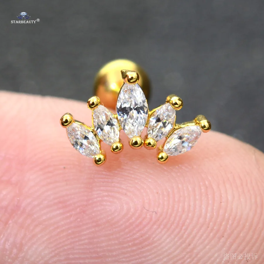 M5315 Gold Starbeauty 1 шт. 1,2x6 мм 16 г кристаллическая Звезда Луна Корона спиральные украшения для пирсинга серьги на Козелок шпильки хрящевой пирсинг уха Oreja - Окраска металла: M5315 Gold