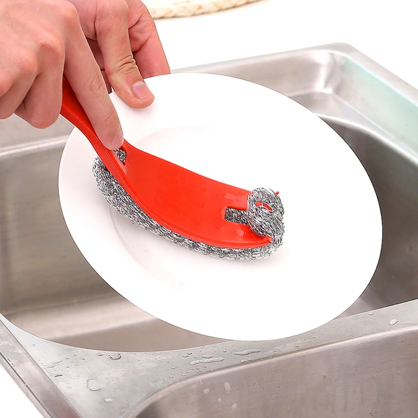 Губка из нержавеющей стали с пластиковой ручкой чистящая щетка проволочные