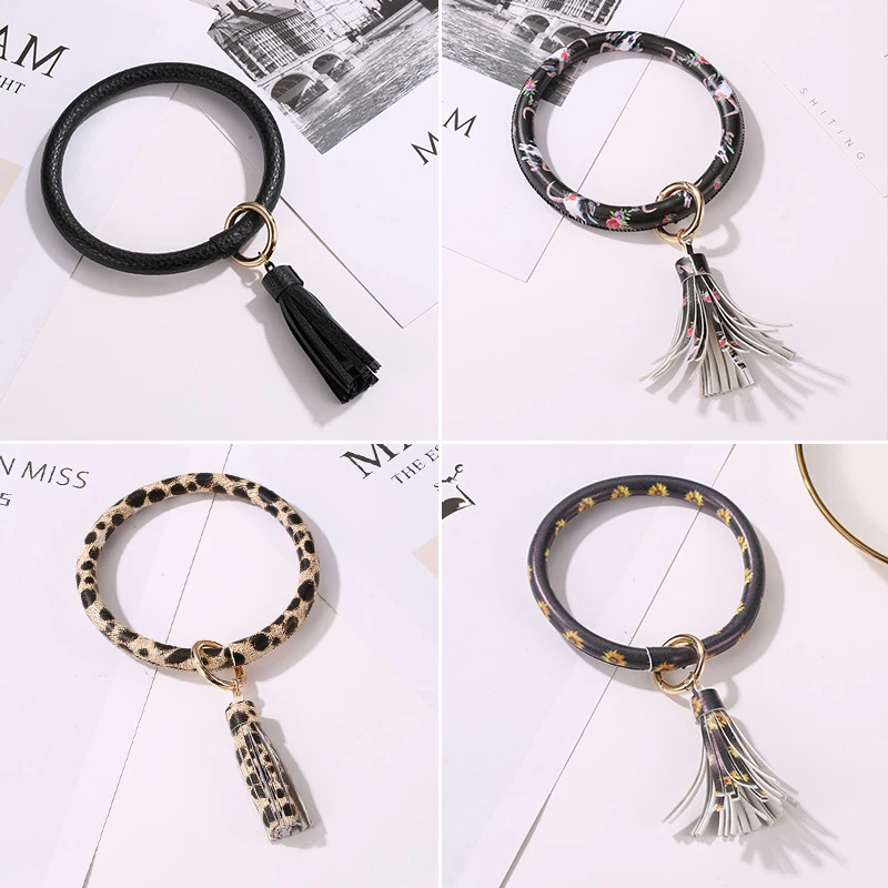 Радуга из искусственной кожи кисточкой браслет брелок круг O для браслетов и