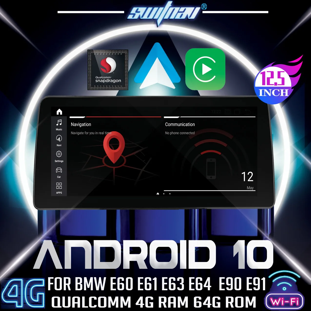 Автомобильный DVD проигрыватель 12 5 дюймов Android 10 Qualcomm для BMW E60 E61 E63 E64 3 E90 E91 E92 стерео