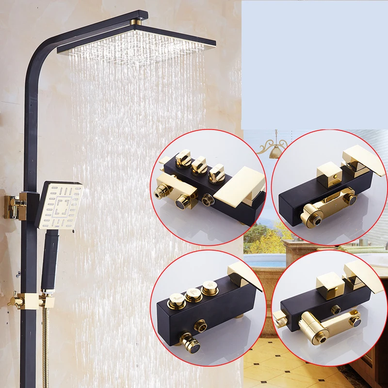 Роскошный черно золотой душевой набор для ванной комнаты с биде золотистый