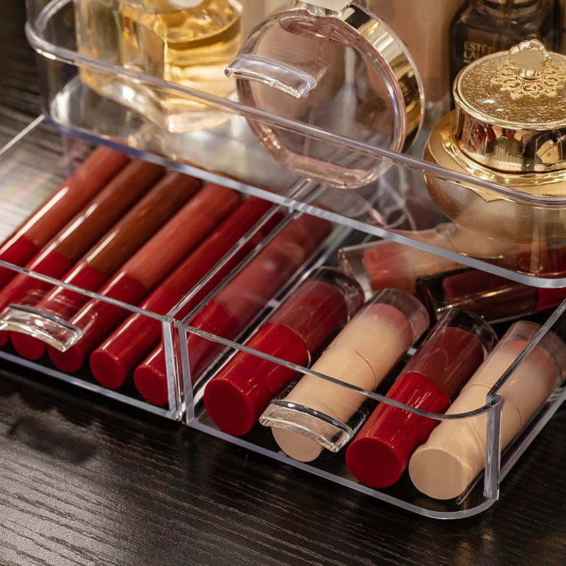 Cosmetic Box Women Transparent Makeup Cosmetics Storage Case with Drawer Classified Toiletries Beauty Cover | Дом и сад