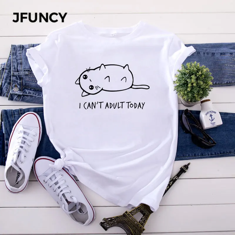 Женская футболка с коротким рукавом JFUNCY Повседневная большого размера плюс