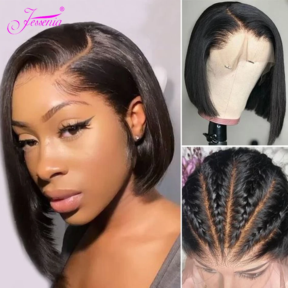 

Lace Closure Short Bob Wig Human Hair Wigs Blunt Cut Bob Human Hair Wig Pre-Plucked Brazilian Straight Wig For Black Women 8-16