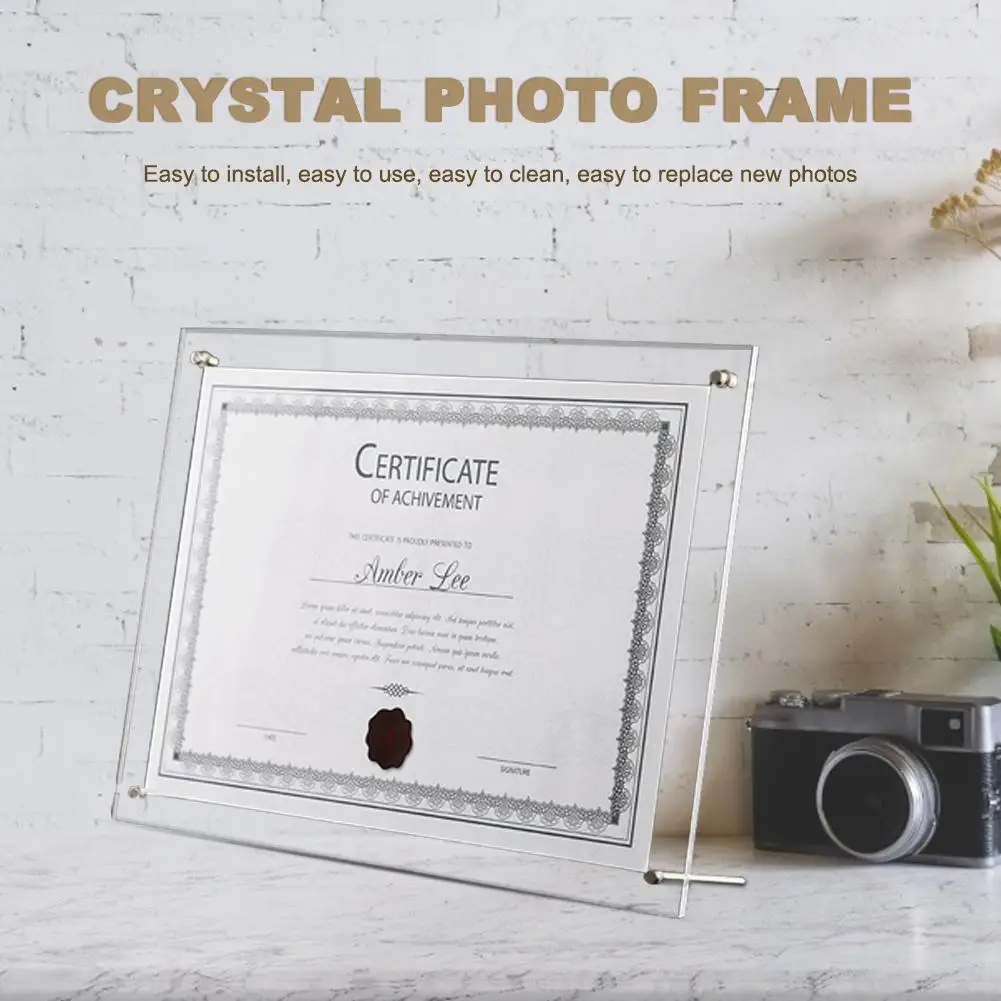 

Photo Frame Business License Display Stand Crystal Plexiglass A4 Certificate Holder