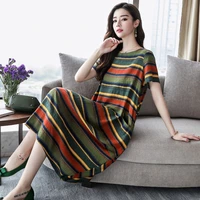 linen striped dress female 2020 summer new casual was thin in the long section loose large size chinese womens long skirt