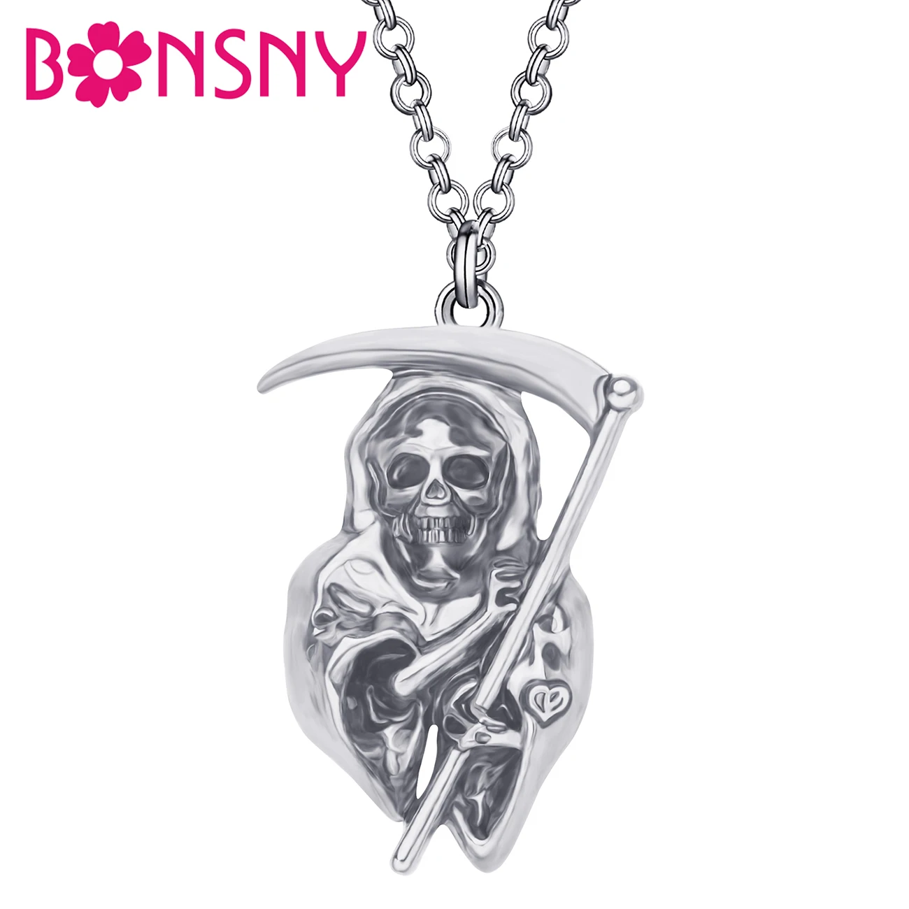 Bonsny Хэллоуин сплав античное позолоченное мрачное ожерелье со жнецом