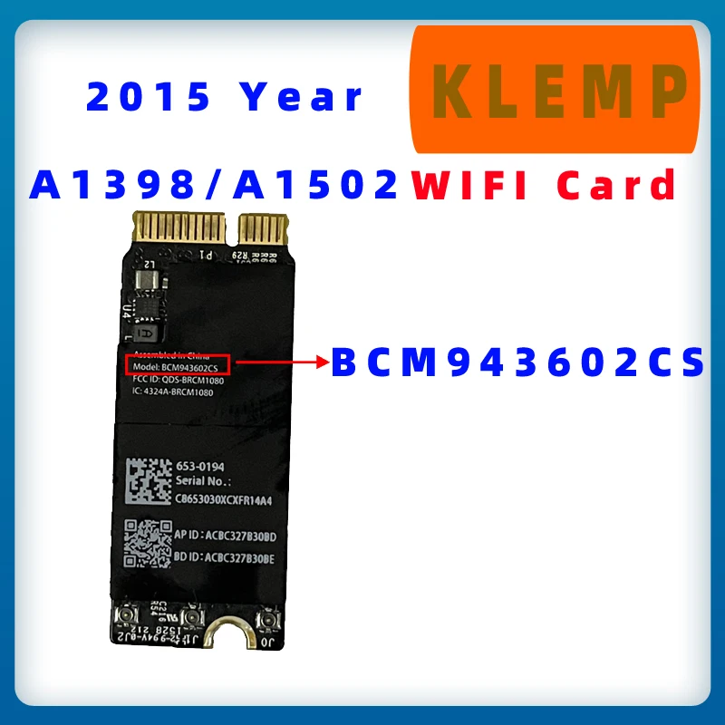 Original Wifi Aeroporto Bluetooth Cartão Bcm943602cs para Macbook Pro Retina 13 15 A1398 A1502 2022 Ano Tela de LCD do laptop