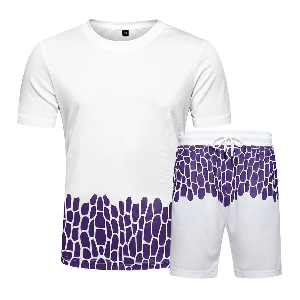 

Summer Casual Men Two Piece Set T Shirts+Shorts Hit Color Crack Printed O Neck Mens Short Sleeve Sportswear Men Short Sets Male