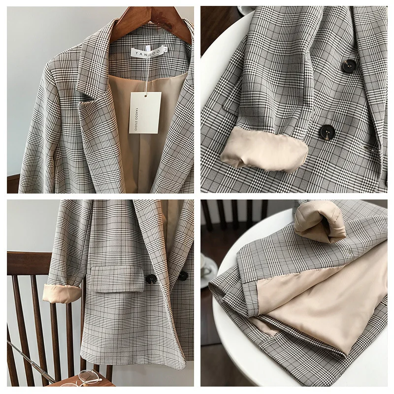 

GVUW 2021 Autumn Korean Plaid Suit Women Loose Casual Women Jackets American Custom Casual Women's Blazernew Arrival KB9163