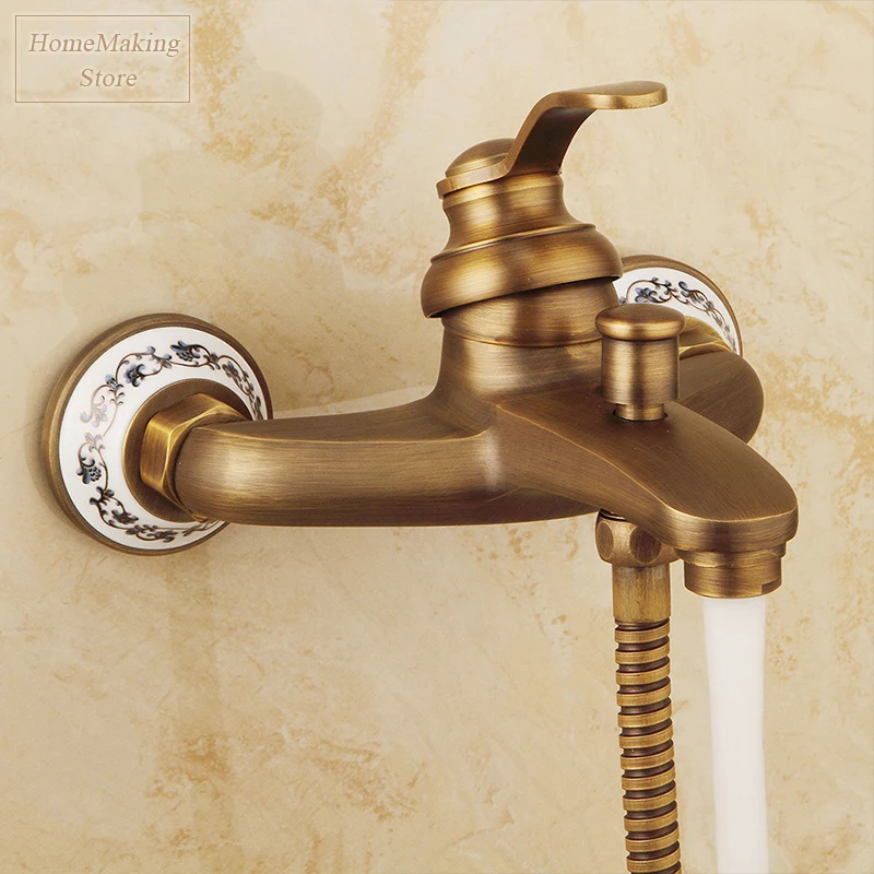 Смеситель для душа в европейском ретро стиле настенный античный латунный кран