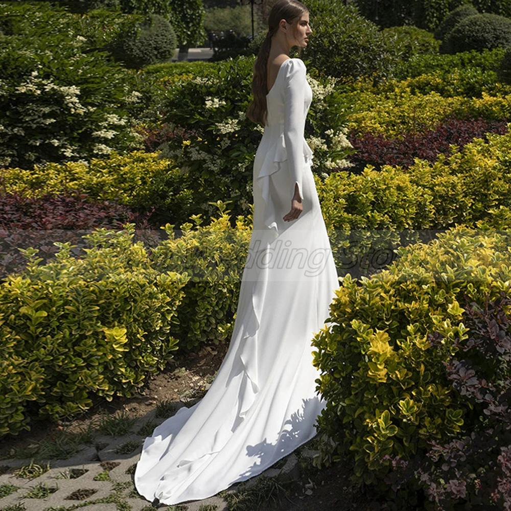 

Boho One Shoulder Sweep Trian Side Slit Wedding Dress Sexy Sweetheart High Quality Jersey Bridal Gowns Robe De Marie