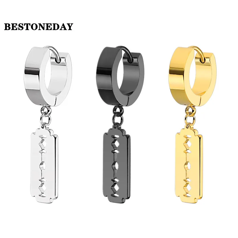 Висячие серьги BESTONEDAY из нержавеющей стали с лезвием для бритвы для мужчин и женщин, ювелирные изделия унисекс, висячие серьги в стиле панк-рок, подарок