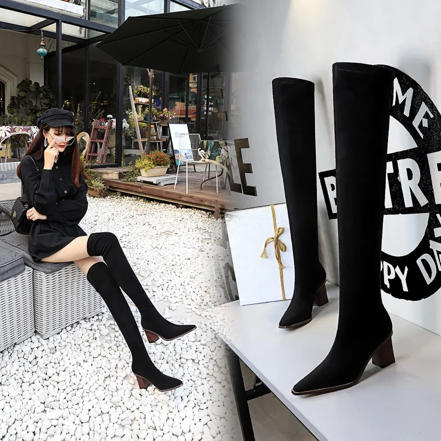 

Women Over The Knee Boots Sexy Suede Thick Heel High Heel Boots Ladies Spring Autumn Long Boots Shoes