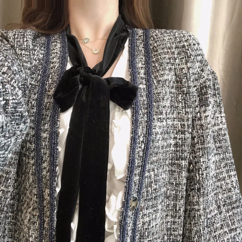 Серая льняная стеганая синяя тканая куртка на одной пуговице свободное Женское