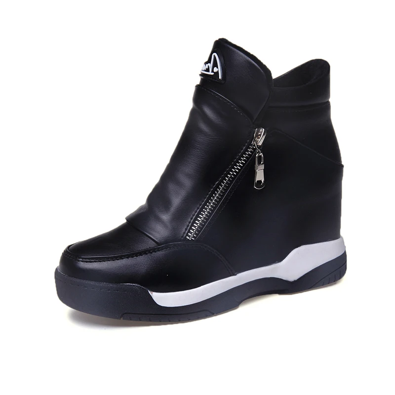 

New 2020 Women Casual Shoes Autumn Platform Hidden Increasing Sneakers PU Leather Shoes Woman Breathable White Black Shoes