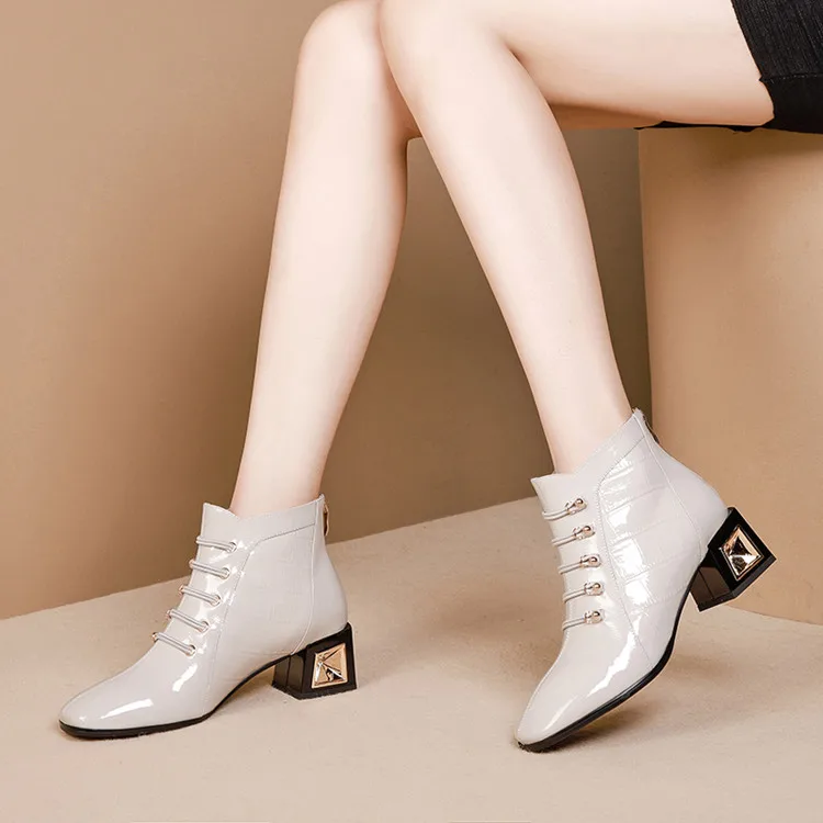 MLJUESE/женские ботильоны из коровьей кожи с квадратным носком Зимние короткие