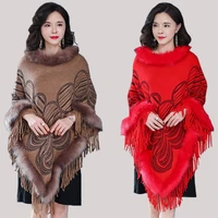 2020 new winter warm plaid fur capes cloak ponchos for women oversized shawls wraps cashmere pashmina female tassel mujer