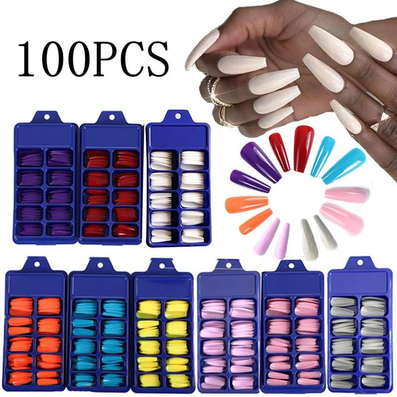 Накладные ногти 100 шт./лот летние однотонные заостренные накладные стикер