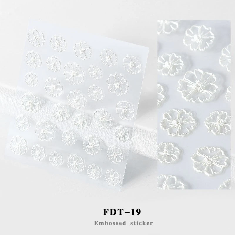Hot 1PC 5D Acrylic Engraved Flower Nail Sticker Embossed Lace Flower Cute Cat Water Decals Empaistic Nail Water Slide Decals - Цвет: FDT-19