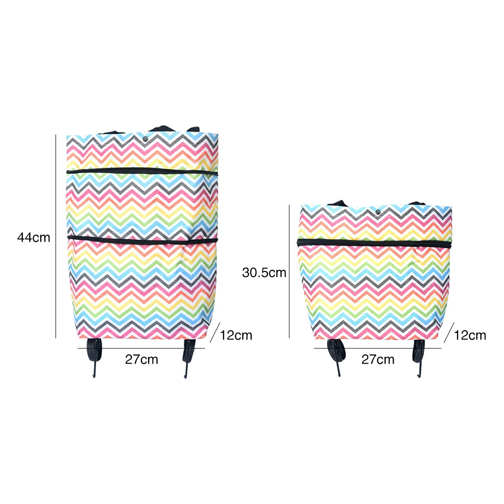 Large Capacity Cart Fashion Portable Folding Home On Wheels Reusable Groceries Shopping Bag Oxford Cloth Trolley Eco-friendly