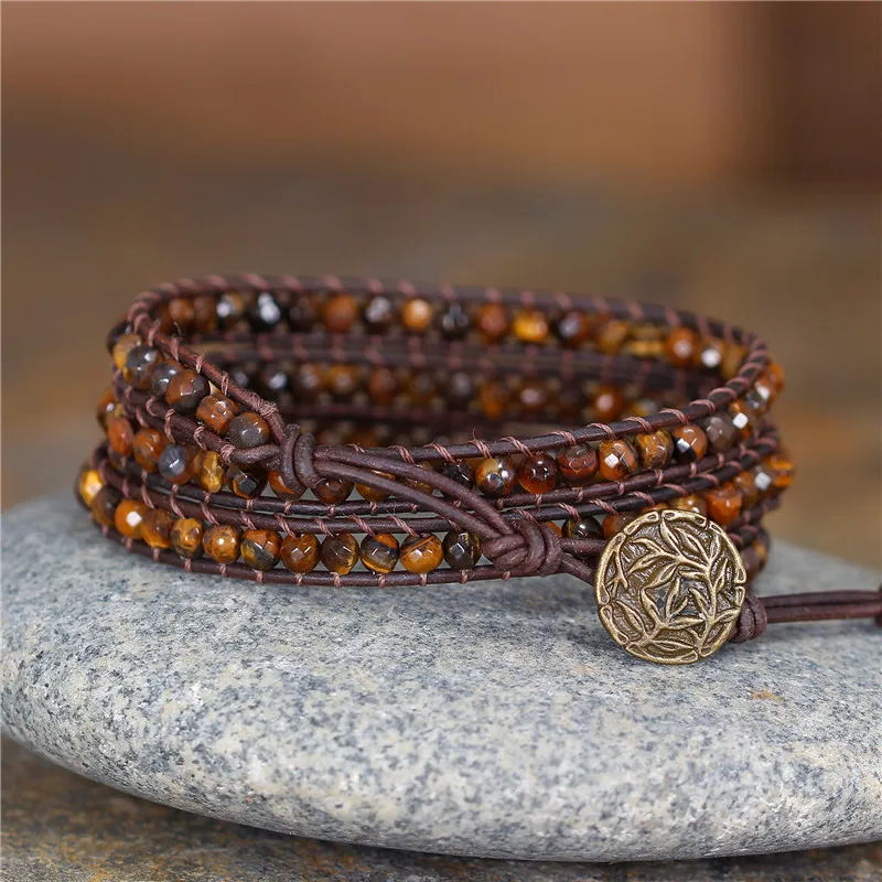 Кожаные браслеты с бусинами тигровый глаз в стиле бохо плетеные кожаные оптовая