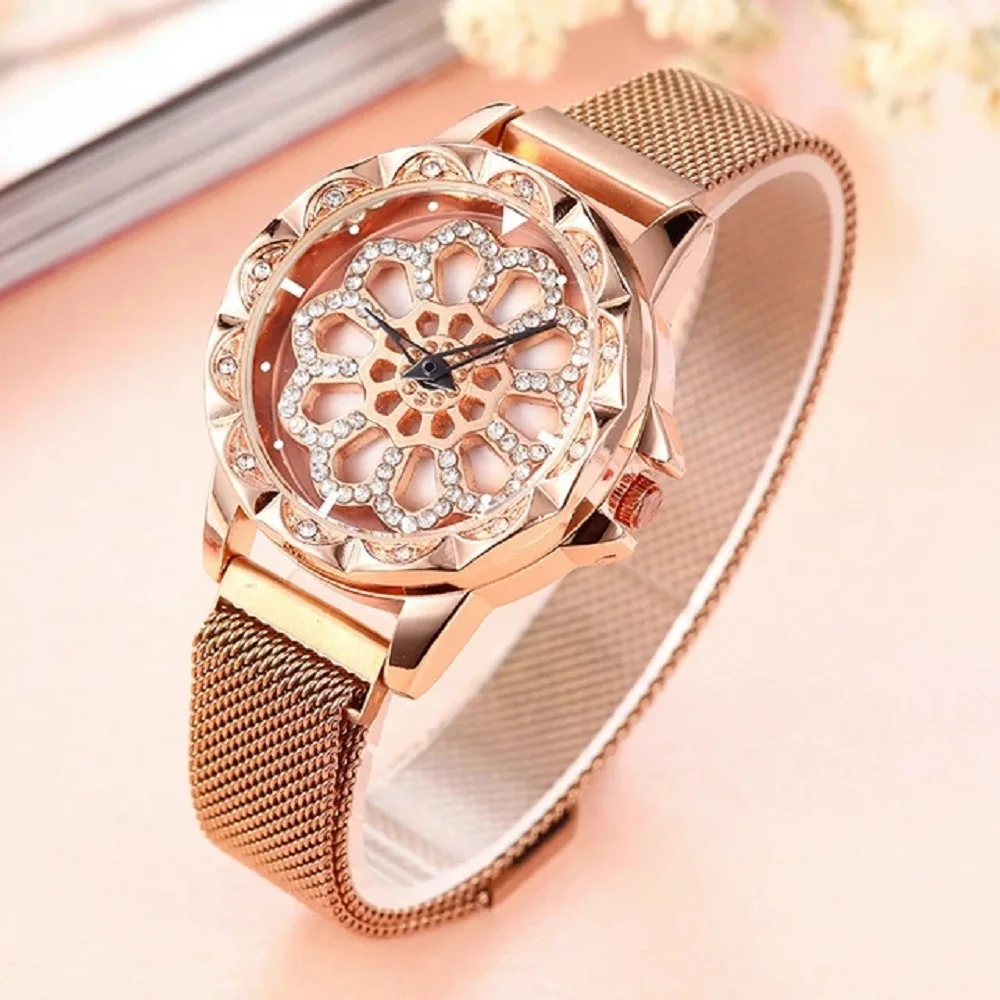 

Gaiety Ladies Trendy Brand Diamond Dial Rotate Starry Sky For Good Luck Watch Stainless Steel Mesh Magnetic Strap Reloj Mujer