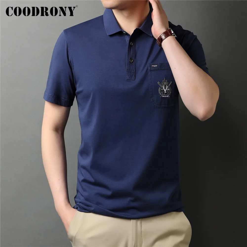 

COODRONY бренд, высокое качество, лето, Новое поступление, Модный повседневный топ с карманом, короткий рукав, хлопок, рубашка поло, мужская одеж...