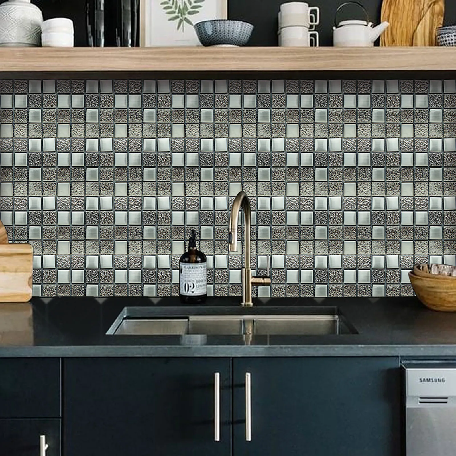 

10pc 3d Crystal Tile Stickers Diy Waterproof Self-adhesive Wall Stickers Pattern Kitchen Backsplash Bathroom Wall Tile Sticker