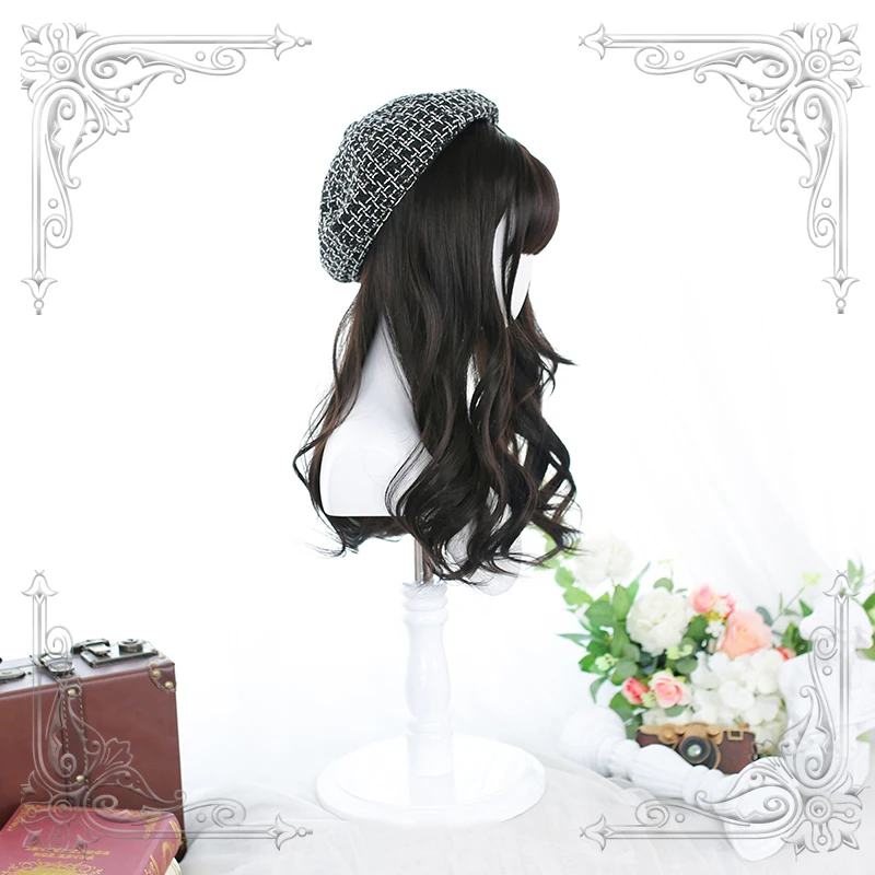 

Женские длинные волнистые вьющиеся коричнево-черные и коричневые челки парики женские парики Лолита косплей Вечерние