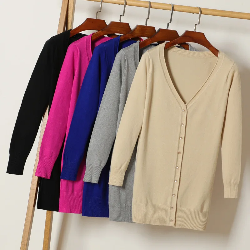 Модные элегантные тонкие женские длинные кардиганы с v образным вырезом