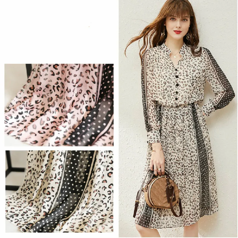 

Широкая шифоновая ткань с леопардовым принтом, 59 дюймов, в горошек, для одежды, юбки, рубашки, материал по двору