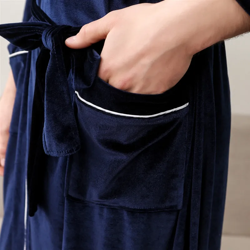 

Matching Couples Velvet Solid Bathrobe Women Man Home Sleepwear Pocket Long Sleeve Belt Thick Sexy V-Neck Robe Casual Pjs