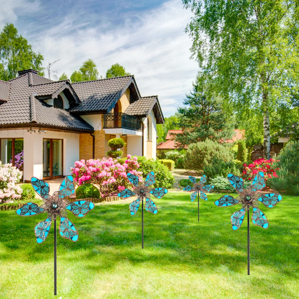 

Luminous Butterfly Flower Windmill Outdoor Garden Wind Spinners Creative Metal Art Stake Landscape Wind Mill Yard Decoration