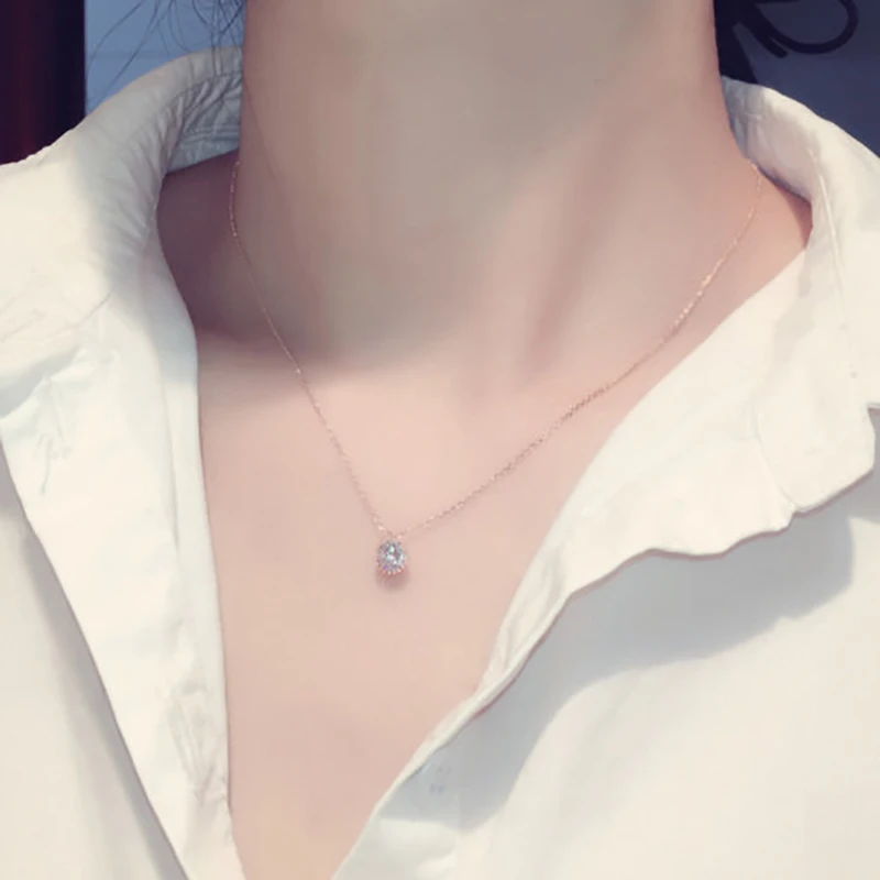 

High Quality Delicate Simple Crystal Necklace for Women Charm Cubic Zircon CZ Tiny Choker Kolye Daily Birthday Gift Pendant