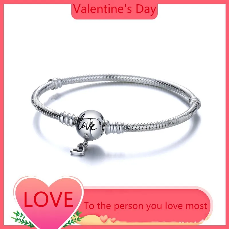

100% 925 Silver New Valentine's Day Noble Heart Fashion PAN Bracelet Suitable For Women's Holiday Gifts Diy Charm Jewelry
