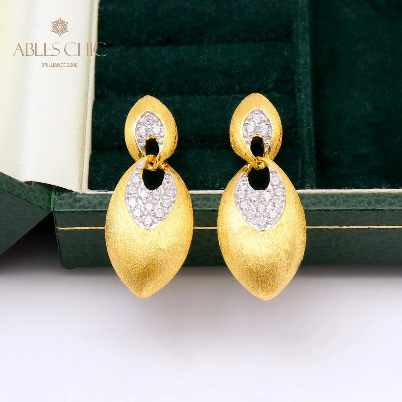 

6prs 18K Gold Tone Silky Oval Dangling Earring Renaissance Craftsman Bold Earrings 925 Silver CZ Statement Party Stud C115545